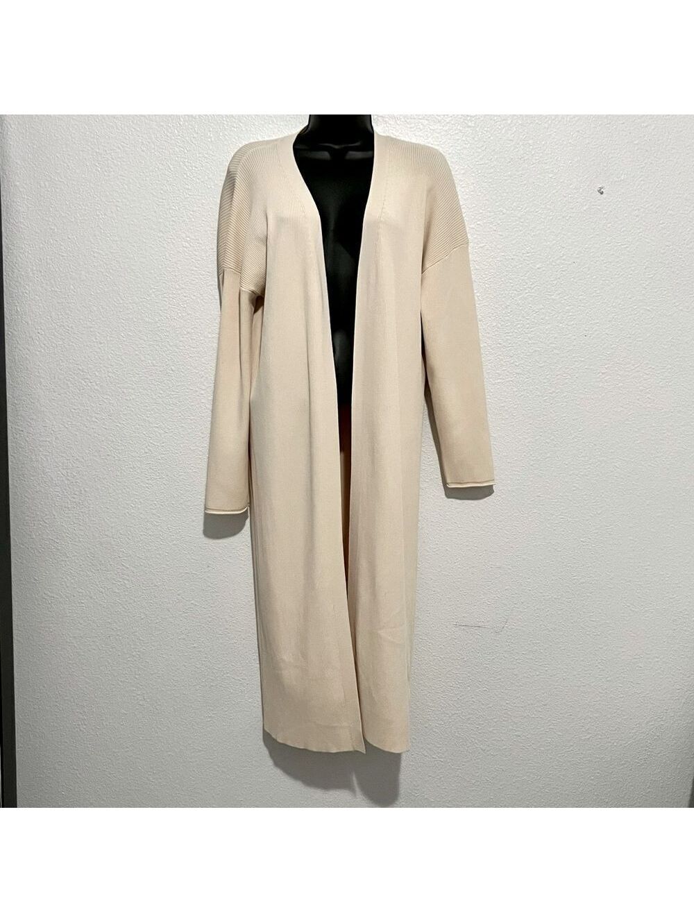 Endless Rose Ivory Knit Contrast Rib Drop Shoulder Open Long Cardigan Cream S M